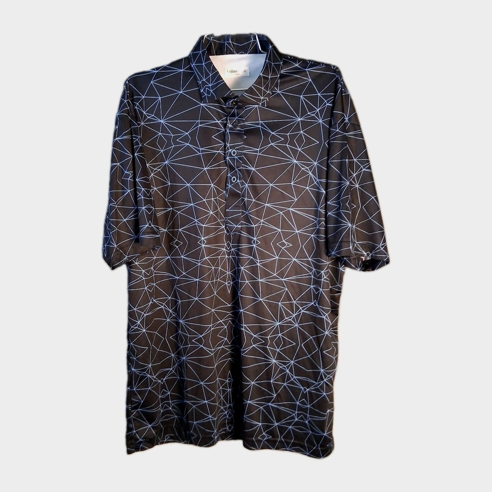 Collars & Co. Polo Shirt Men's XL Black Green Geometric Preppy Performance Golf